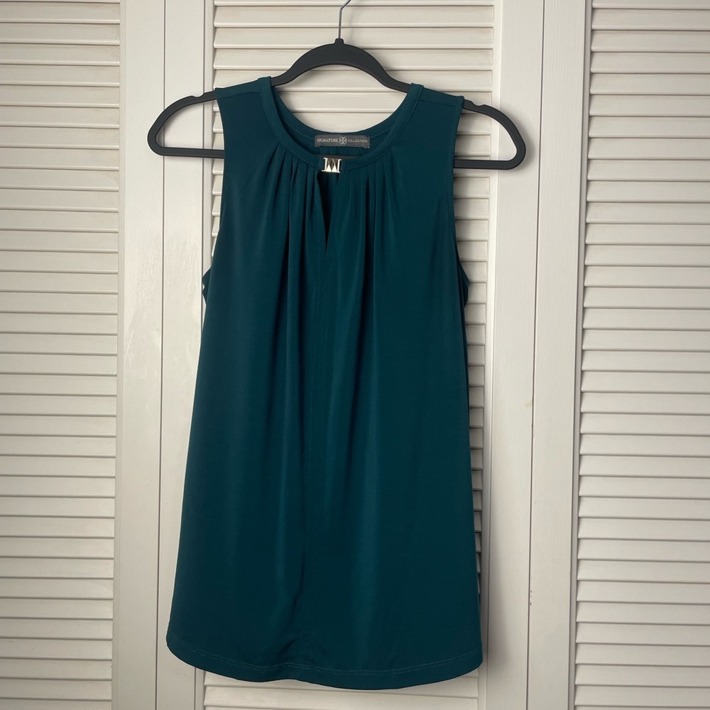 865. Dark Green Sleeveless Business Casual & Elegant Classy Blouse w/Gold Accent